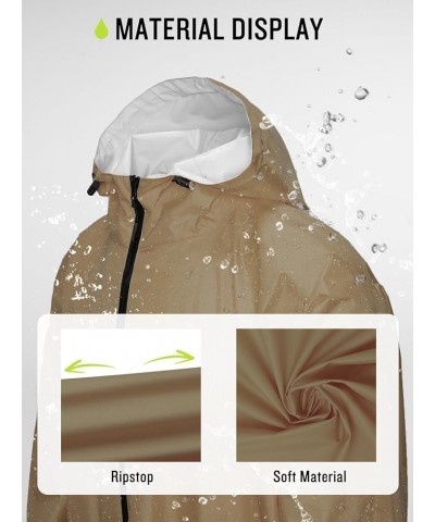 Waterproof Rain Poncho Jacket with Hood and Pockets for Adults - Portable with Pockets Long Sleeves Khaki $15.40 Coats