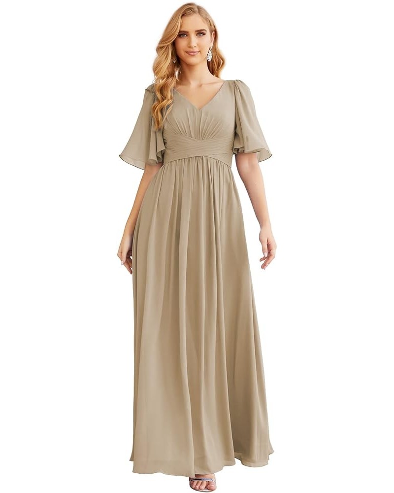 Chiffon Bridesmaid Dresses for Women Wedding Long Party Prom Dress Taupe $58.76 Dresses