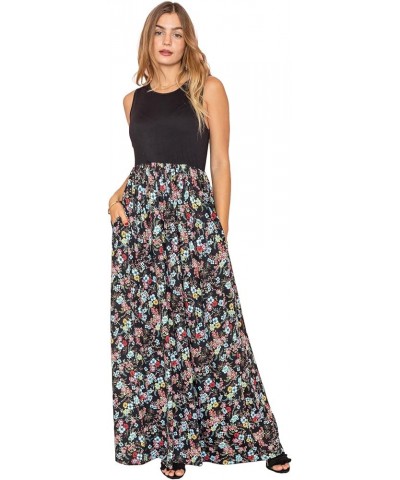 EGS by Eloges Women's Romantic Contrast Vintage Sleeveless Maxi Boho Long Dress | Floral, Paisley | S to 3X(Reg, Plus) Black/...