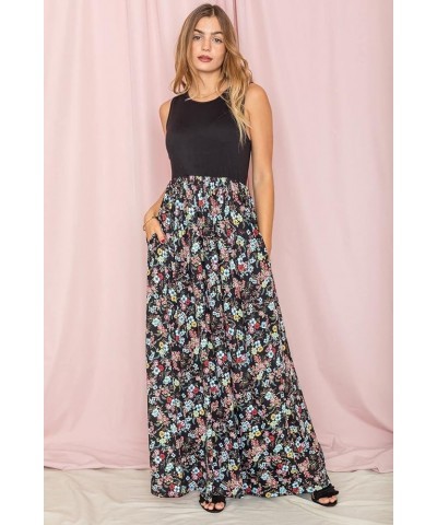 EGS by Eloges Women's Romantic Contrast Vintage Sleeveless Maxi Boho Long Dress | Floral, Paisley | S to 3X(Reg, Plus) Black/...