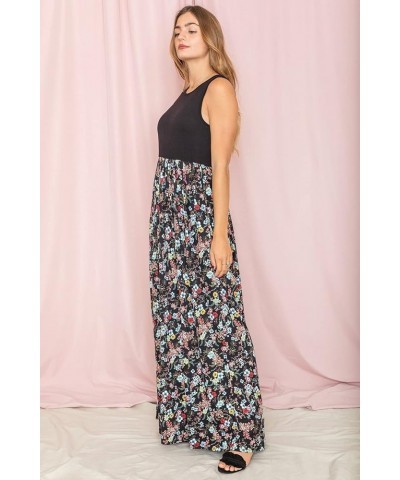 EGS by Eloges Women's Romantic Contrast Vintage Sleeveless Maxi Boho Long Dress | Floral, Paisley | S to 3X(Reg, Plus) Black/...