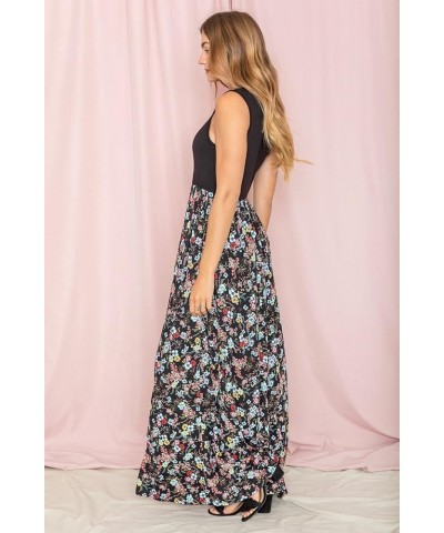 EGS by Eloges Women's Romantic Contrast Vintage Sleeveless Maxi Boho Long Dress | Floral, Paisley | S to 3X(Reg, Plus) Black/...