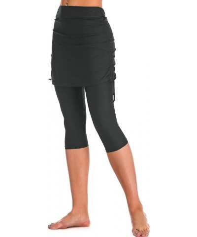 Women's Swim Capris with Side-Tie Skirt UV Protection Athletic Running Swimming Skirted Leggings Grey $11.07 Swimsuits