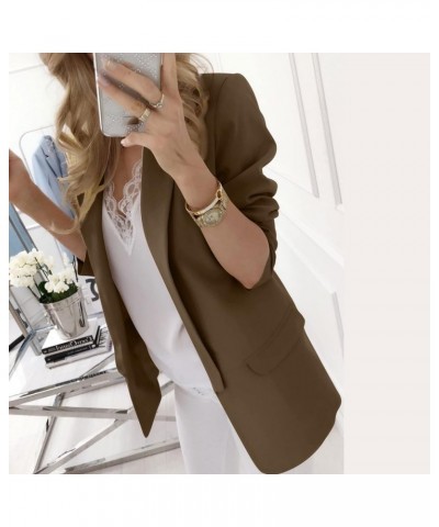 Blazers for Women Lightweight Casual Long Sleeve Open Front Cardigan Jacket Work Office Professional Blazers Suits 01-brown-b...