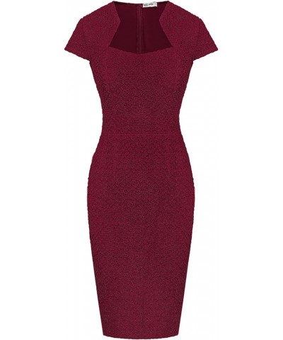 Women's Gorgeous Work Pencil Dress Cap Sleeve Sexy Bodycon Dress Wine Seersucker $25.52 Dresses