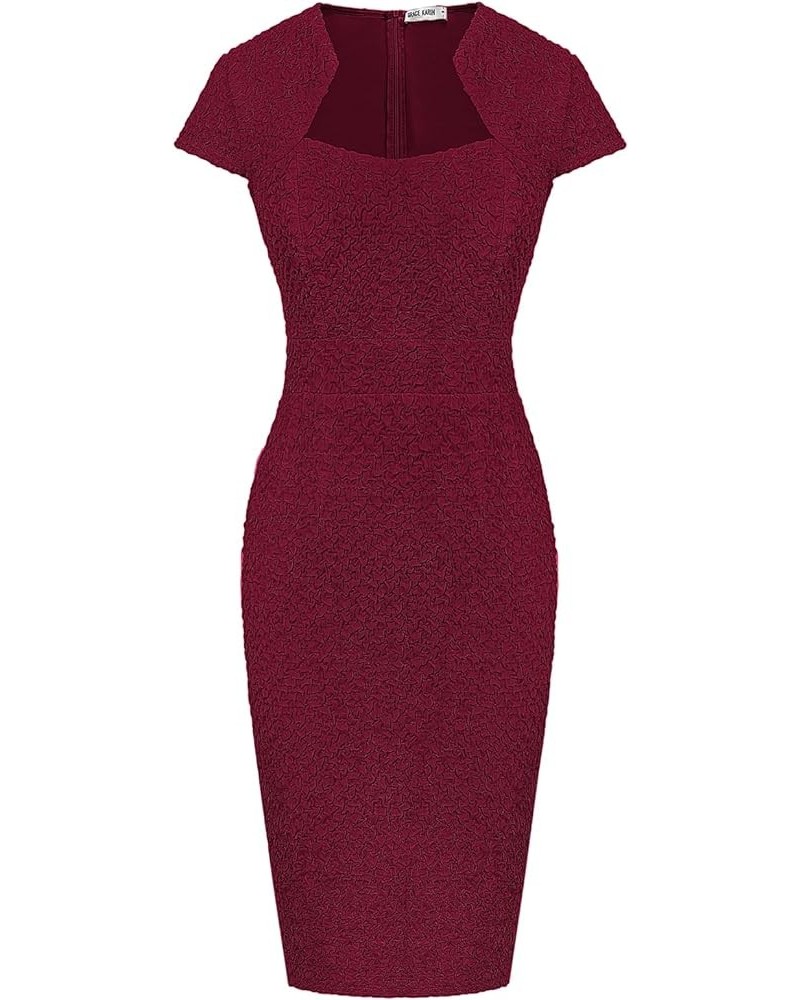 Women's Gorgeous Work Pencil Dress Cap Sleeve Sexy Bodycon Dress Wine Seersucker $25.52 Dresses