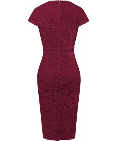 Women's Gorgeous Work Pencil Dress Cap Sleeve Sexy Bodycon Dress Wine Seersucker $25.52 Dresses