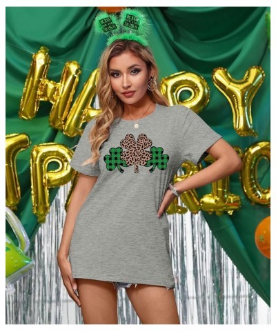 St Patrick's Day Womens Crew Neck Short Sleeve T-Shirt Shamrock Leopard $11.79 T-Shirts