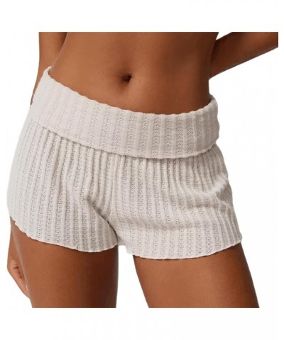 Women Knitted Pajama Shorts Fold Over Lounge Shorts Elastic Low Waist Slim Fit Micro Shorts Pj Bottoms White $10.20 Shorts