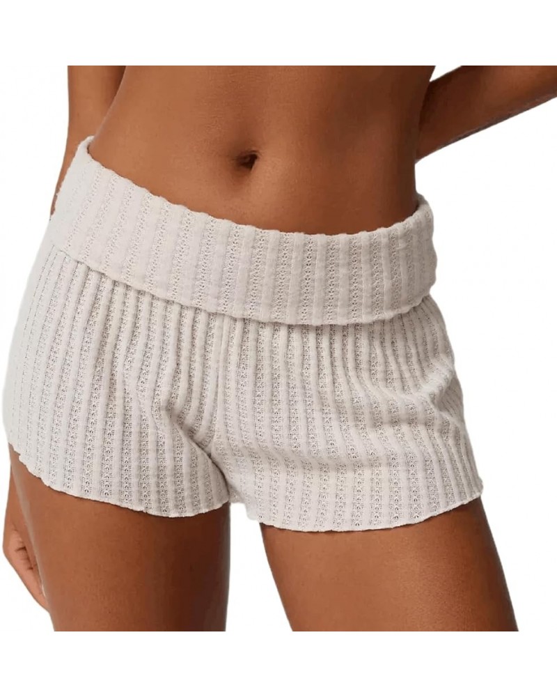 Women Knitted Pajama Shorts Fold Over Lounge Shorts Elastic Low Waist Slim Fit Micro Shorts Pj Bottoms White $10.20 Shorts