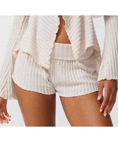 Women Knitted Pajama Shorts Fold Over Lounge Shorts Elastic Low Waist Slim Fit Micro Shorts Pj Bottoms White $10.20 Shorts