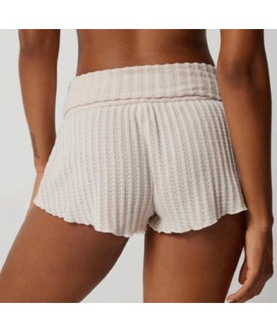 Women Knitted Pajama Shorts Fold Over Lounge Shorts Elastic Low Waist Slim Fit Micro Shorts Pj Bottoms White $10.20 Shorts