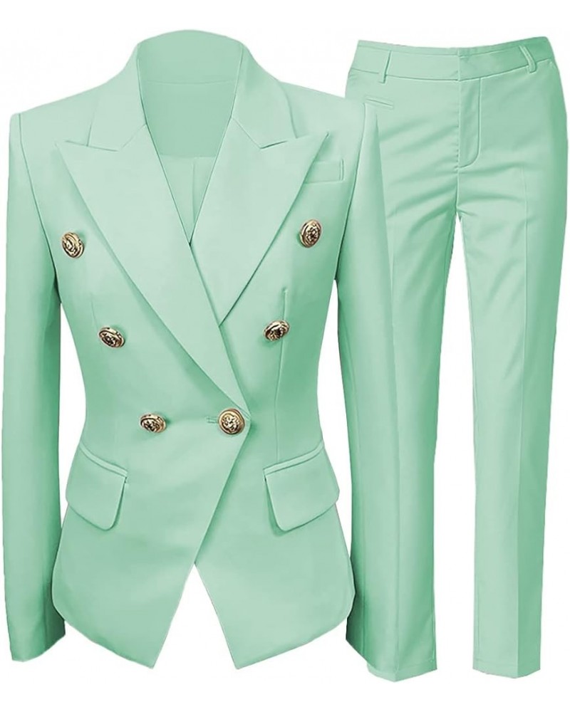 New 2 Piece Set Women Suit Long Sleeve Business Meeting Solid Blazer and Pant Sets Office Elegant Professional Mint Green $23...