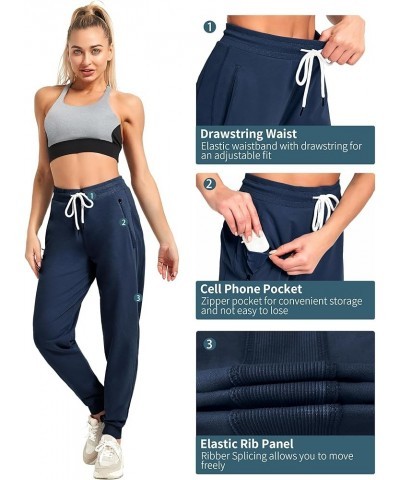 Women Workout Sweatpants Cotton Jogger Ribber Splicing Lounge Sweat Pants with Zipper Pocket Navy Blue $16.10 Activewear