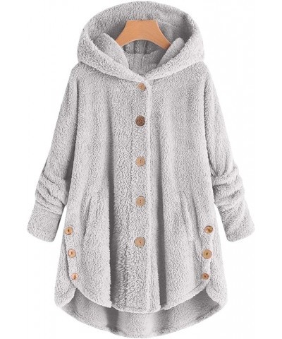 Fleece Jackets for Women Plus Size Button Plush Tops Hooded Patchwork Loose Cardigan Wool Coat Winter Jacket Outwear Grey $13...