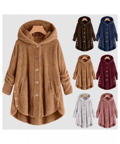 Fleece Jackets for Women Plus Size Button Plush Tops Hooded Patchwork Loose Cardigan Wool Coat Winter Jacket Outwear Grey $13...