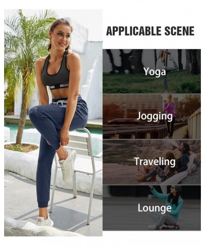 Women Workout Sweatpants Cotton Jogger Ribber Splicing Lounge Sweat Pants with Zipper Pocket Navy Blue $16.10 Activewear