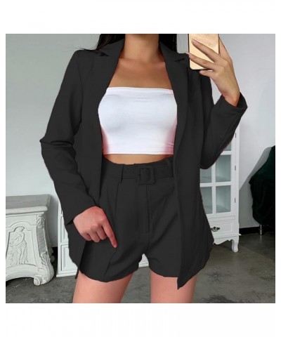 Women 2 Piece Outfits Long Sleeve Blazer & Short Suits Casual Tops & Bottoms Set 00 Black $19.80 Suits