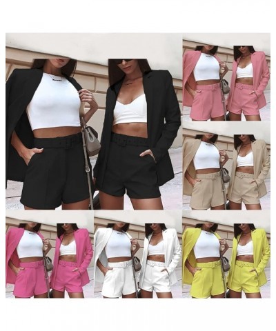 Women 2 Piece Outfits Long Sleeve Blazer & Short Suits Casual Tops & Bottoms Set 00 Black $19.80 Suits