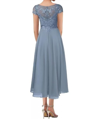 Tea Length Mother of The Bride Dresses for Wedding Lace Appliques Scoop Neck Cap Sleeves Formal Evening Dresses Rose Pink $43...