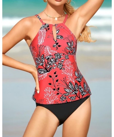 Women's Two Piece Tankini Swimsuits High Neck Bathing Suits Tummy Control Swimwear with Swim Bottom Red $17.22 Swimsuits