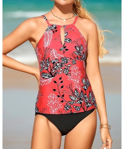 Women's Two Piece Tankini Swimsuits High Neck Bathing Suits Tummy Control Swimwear with Swim Bottom Red $17.22 Swimsuits