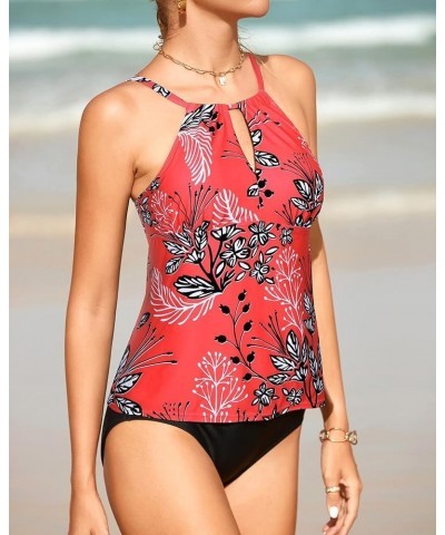 Women's Two Piece Tankini Swimsuits High Neck Bathing Suits Tummy Control Swimwear with Swim Bottom Red $17.22 Swimsuits