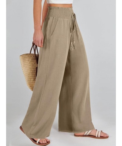 Women Linen Palazzo Pants Summer Casual Loose High Waist Wide Leg Long Lounge Pant Trousers with Pocket Light Brown $17.86 Pants