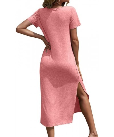 Women Summer T Shirt Dress Casual Short Sleeve V Neck Maxi Dresses Loose Side Slit Long Tshirt Dress with Pockets Pink $23.00...