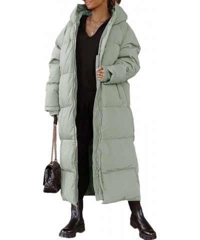 Womens Hooded Long Quilted Coat Maxi Length Long Sleeve Puffer Jacket Warm Padded Coat Thick Winter Outerwear Light Green $45...