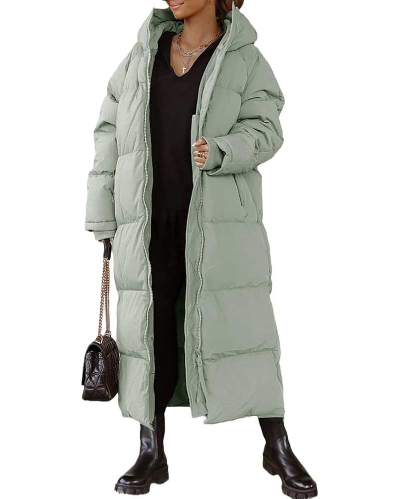 Womens Hooded Long Quilted Coat Maxi Length Long Sleeve Puffer Jacket Warm Padded Coat Thick Winter Outerwear Light Green $45...