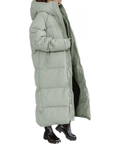 Womens Hooded Long Quilted Coat Maxi Length Long Sleeve Puffer Jacket Warm Padded Coat Thick Winter Outerwear Light Green $45...