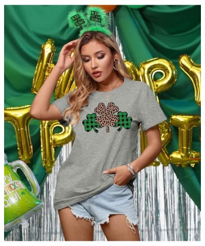 St Patrick's Day Womens Crew Neck Short Sleeve T-Shirt Shamrock Leopard $11.79 T-Shirts