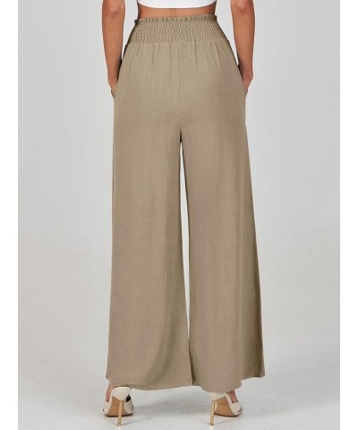 Women Linen Palazzo Pants Summer Casual Loose High Waist Wide Leg Long Lounge Pant Trousers with Pocket Light Brown $17.86 Pants