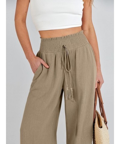 Women Linen Palazzo Pants Summer Casual Loose High Waist Wide Leg Long Lounge Pant Trousers with Pocket Light Brown $17.86 Pants