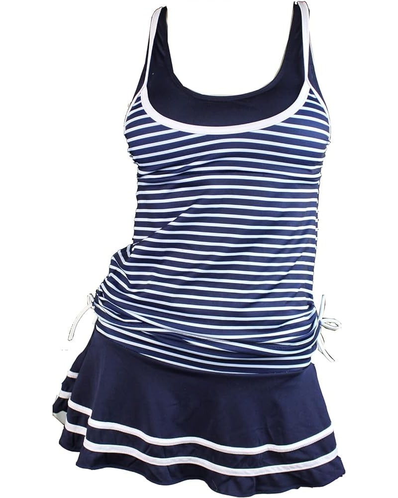 Women's Tankini Striped Vintage Swim Dress Navy $21.41 Swimsuits