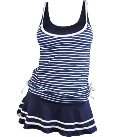 Women's Tankini Striped Vintage Swim Dress Navy $21.41 Swimsuits