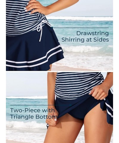 Women's Tankini Striped Vintage Swim Dress Navy $21.41 Swimsuits