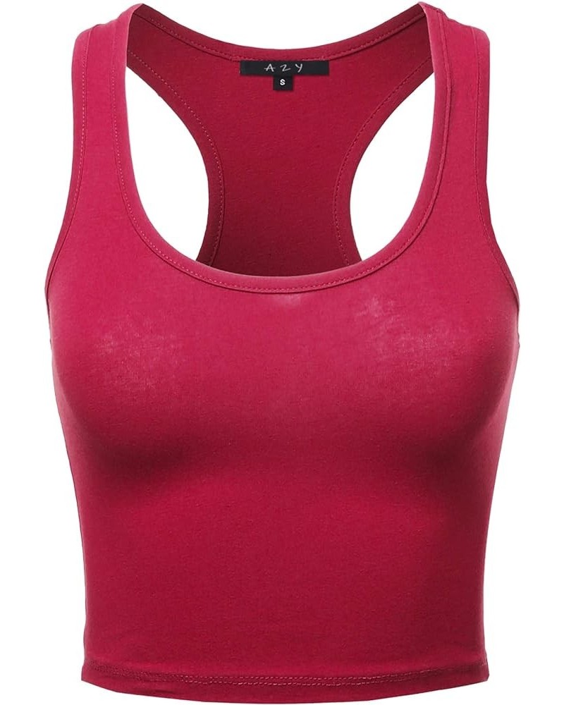 Women's Cotton Casual Scoop Neck Sleeveless Cropped Racerback Tank Tops Yawtkv0015 Fuchsia $8.15 Tanks