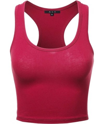 Women's Cotton Casual Scoop Neck Sleeveless Cropped Racerback Tank Tops Yawtkv0015 Fuchsia $8.15 Tanks