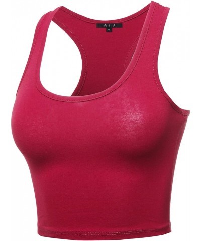 Women's Cotton Casual Scoop Neck Sleeveless Cropped Racerback Tank Tops Yawtkv0015 Fuchsia $8.15 Tanks