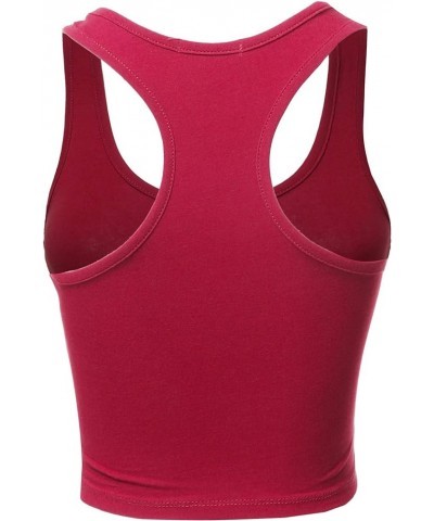 Women's Cotton Casual Scoop Neck Sleeveless Cropped Racerback Tank Tops Yawtkv0015 Fuchsia $8.15 Tanks