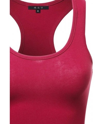 Women's Cotton Casual Scoop Neck Sleeveless Cropped Racerback Tank Tops Yawtkv0015 Fuchsia $8.15 Tanks