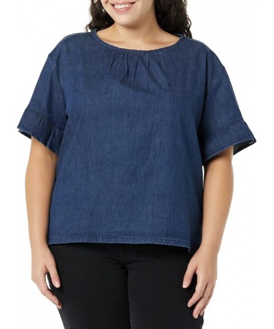 Women's Denim Relaxed Fit Sleeve Woven Shirt Indigo $15.75 Blouses