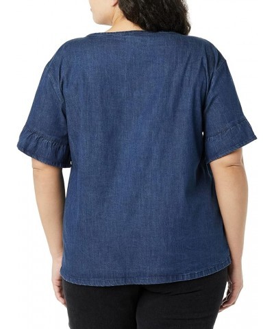 Women's Denim Relaxed Fit Sleeve Woven Shirt Indigo $15.75 Blouses