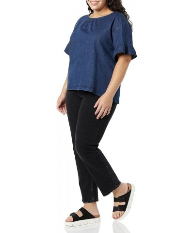 Women's Denim Relaxed Fit Sleeve Woven Shirt Indigo $15.75 Blouses