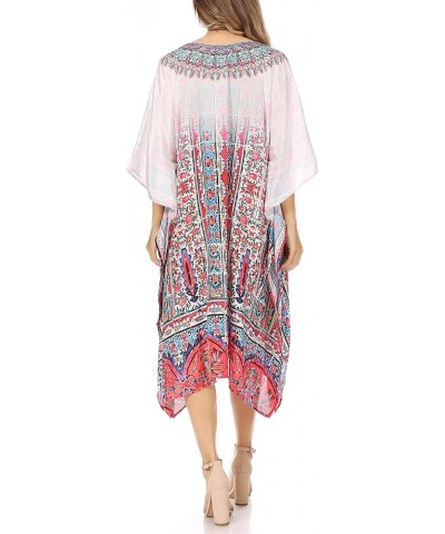 Miui Ligthweight Rhinestone V Neck Printed Short Caftan Dress/Cover Up Fow210-white $33.62 Swimsuits