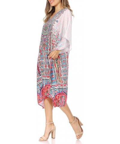 Miui Ligthweight Rhinestone V Neck Printed Short Caftan Dress/Cover Up Fow210-white $33.62 Swimsuits