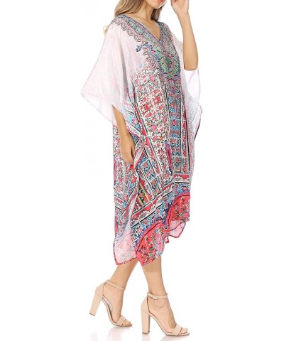 Miui Ligthweight Rhinestone V Neck Printed Short Caftan Dress/Cover Up Fow210-white $33.62 Swimsuits