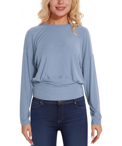 Women's Casual Long Sleeve Shirt Fashion Crew Neck Loose Fit Soft Lightweight Blouse Relaxed Go Out Tunic Tops Light Blue $14...